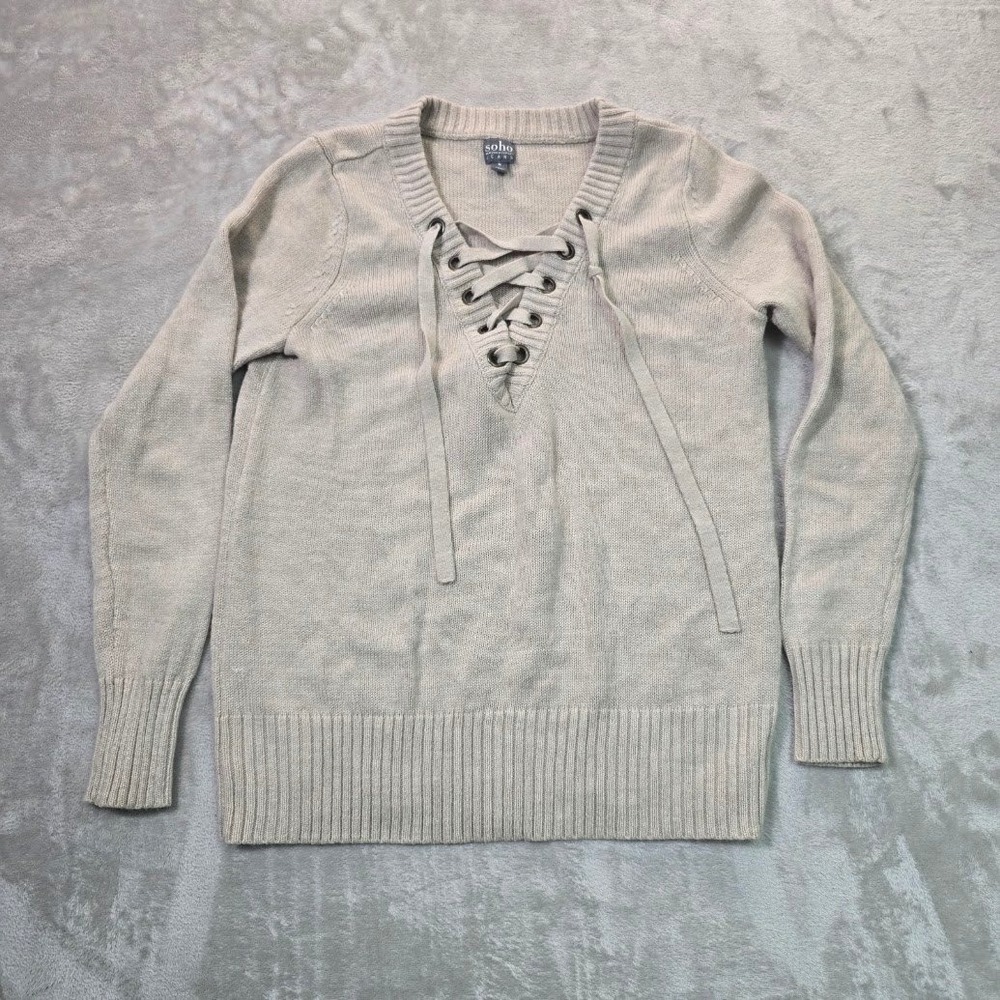 Soho Jeans New York & Company Beige Lace Up Knit Sweater CN090061 Medium